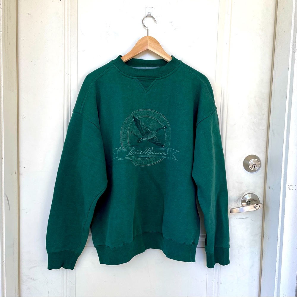 Vintage 90s Eddie Bauer Sweatshirt Oversized Distressed Duck Green